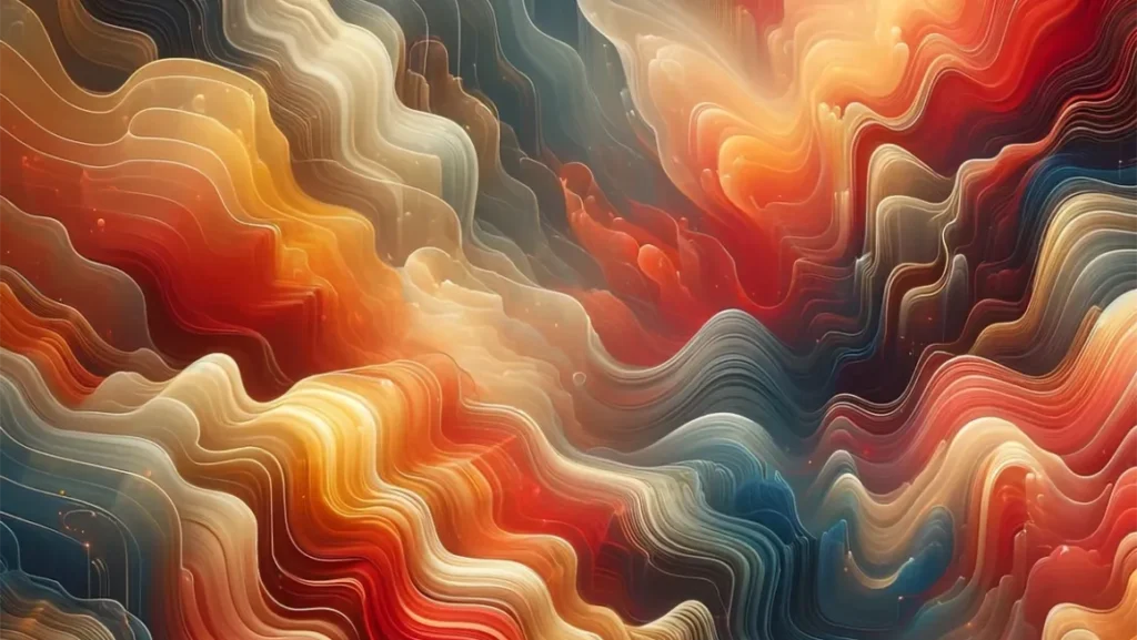 A vibrant heat map graphic design with flowing, wavy lines transitioning through a spectrum of colors from cool blues and purples to warm reds, oranges, and yellows, resembling thermal imaging