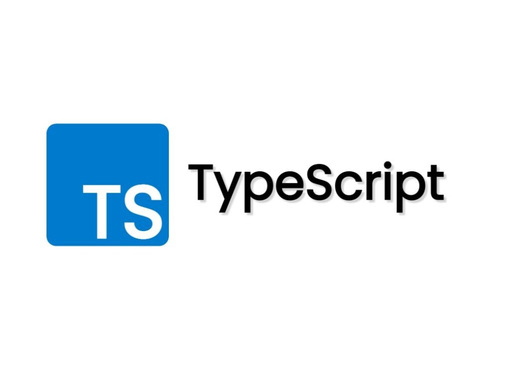 Logo of TypeScript. The logo consists of a white ‘TS’ on a blue square background, positioned to the left of the word ‘TypeScript’ written in black font.