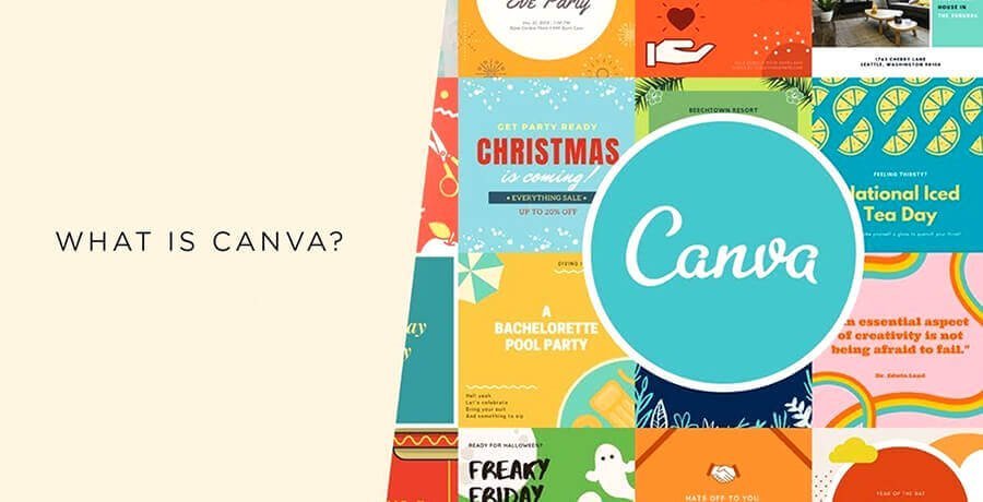 The Canva logo surrounded by various design templates, showcasing the platform's versatility for creating different types of visual content. The text "What is Canva?" highlights the image's purpose of explaining the platform.