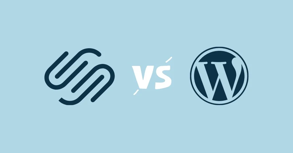 This image compares the logos of Squarespace and WordPress. It highlights the distinct visual differences between these popular website building platforms.