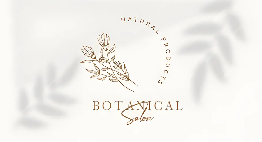 Botanical Salon logo with the text ‘Natural Products’ above ‘BOTANICAL Salon,’ featuring stylized botanical elements in earthy tones.