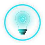 a blue neon light bulb inside the circle which is glowing