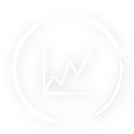 Neon light graphic of a line graph within a circle, showing an upward trend with peaks and troughs, symbolizing growth or progress