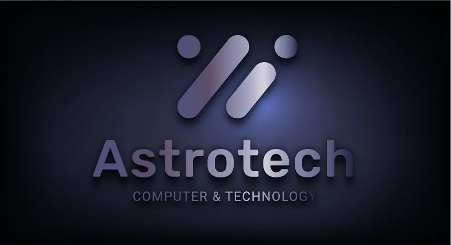 Astrotech logo with the tagline ‘COMPUTER & TECHNOLOGY’ on a dark purple to black gradient background, featuring a stylized symbol above the text.