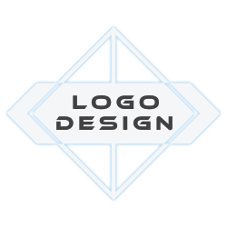 Graphic with the words ‘LOGO DESIGN’ in capital letters within a white hexagonal shape, bordered by two concentric diamonds on a black background